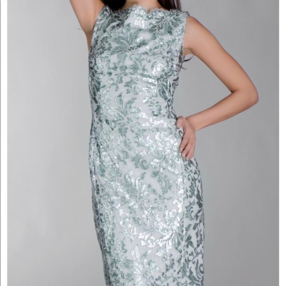 Tadashi Shoji Bateau Neck Lace Sequin Cocktail Dress size 12